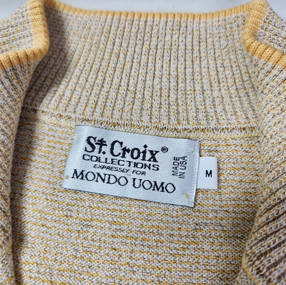 Vintage Mens Cream And Yellow Zip Up  Collar Sweater Size Med Made In USA - Picture 2 of 9